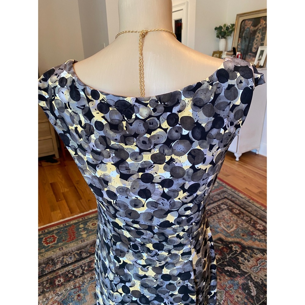 Connected Apparel Grey Yellow Abstract Print Faux Wrap Sheath Dress Size 8 - Picture 4 of 10
